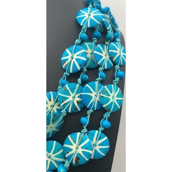 Vintage Handmade Turquoise Aqua Blue Large Disc Station Necklace Boho Unique - Picture 4 of 7